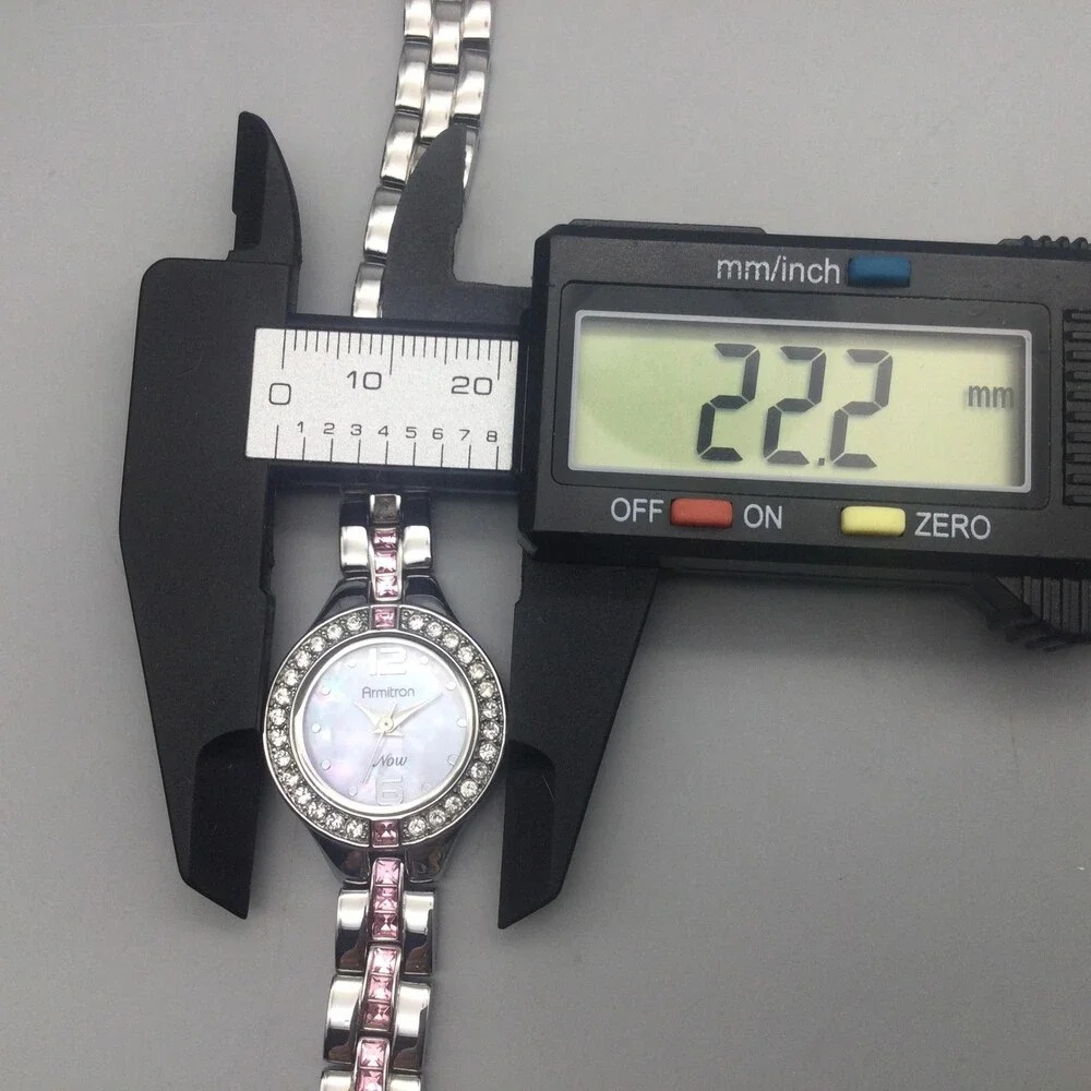 Armitron Now Womens Watch 22mm Pink MOP Crystals Silver Tone New Battery 7.25